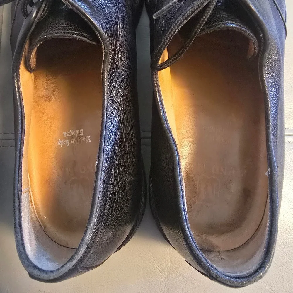 Bruno Magli Renzo Black Leather Apron Toe Derby Shoes Mens 10.5 M Made‎ in Italy
